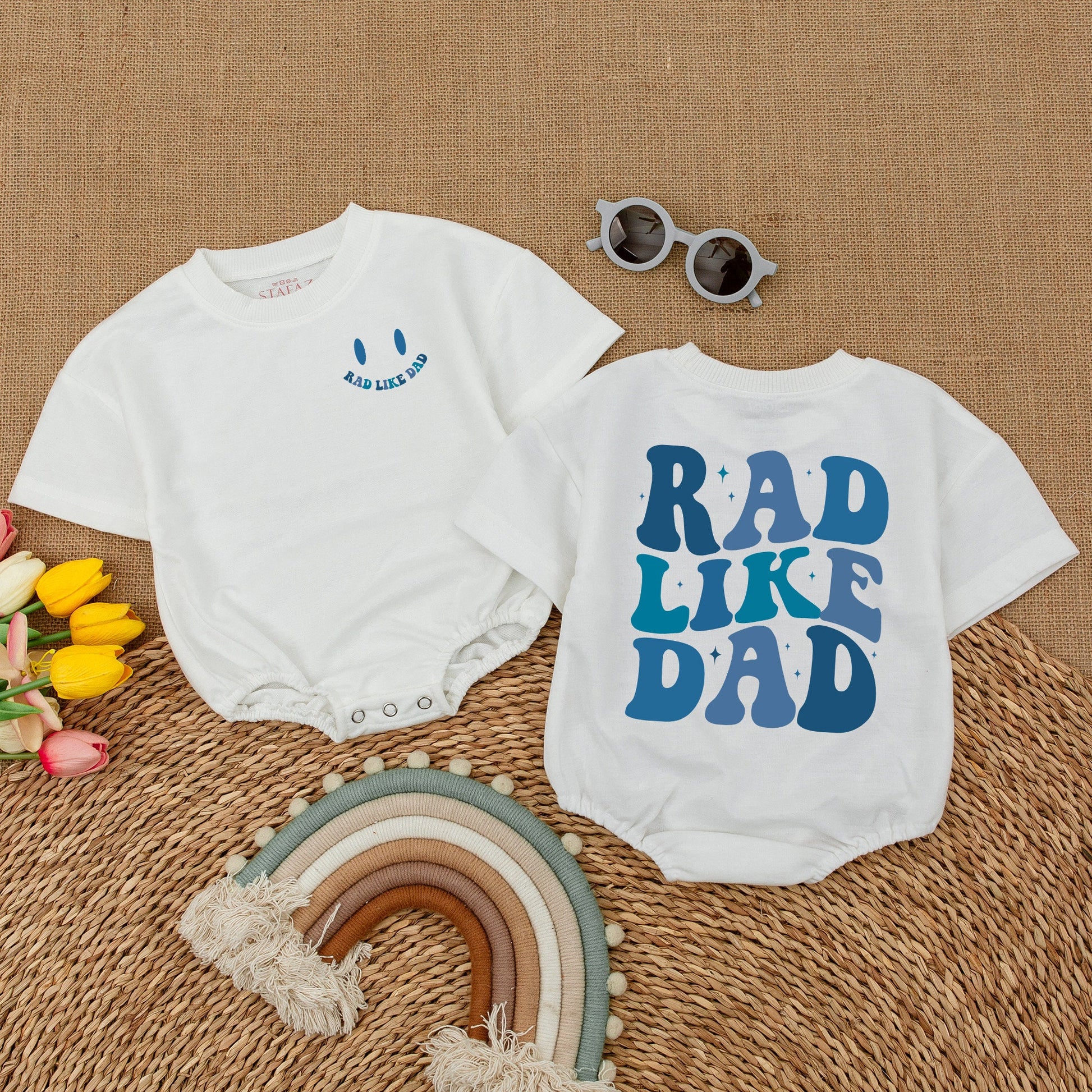 Rad Like Dad Toddler Outfit Set: Bodysuit, T-Shirt, and Romper