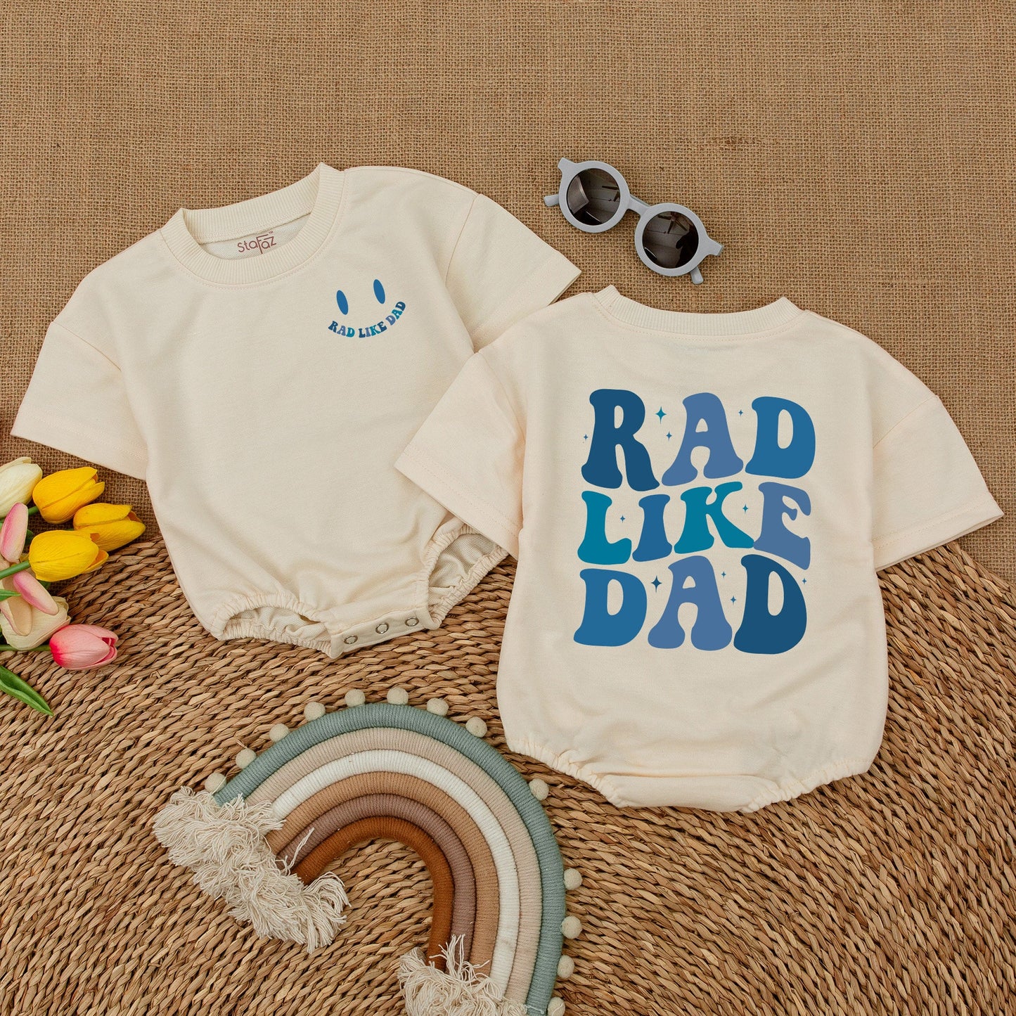 Rad Like Dad Romper Baby Bodysuit for Boys Toddler Shirt Smiley Face Fun Outfit Gift for New Dad New Baby Celebration Clothes Casual Cotton Comfortable