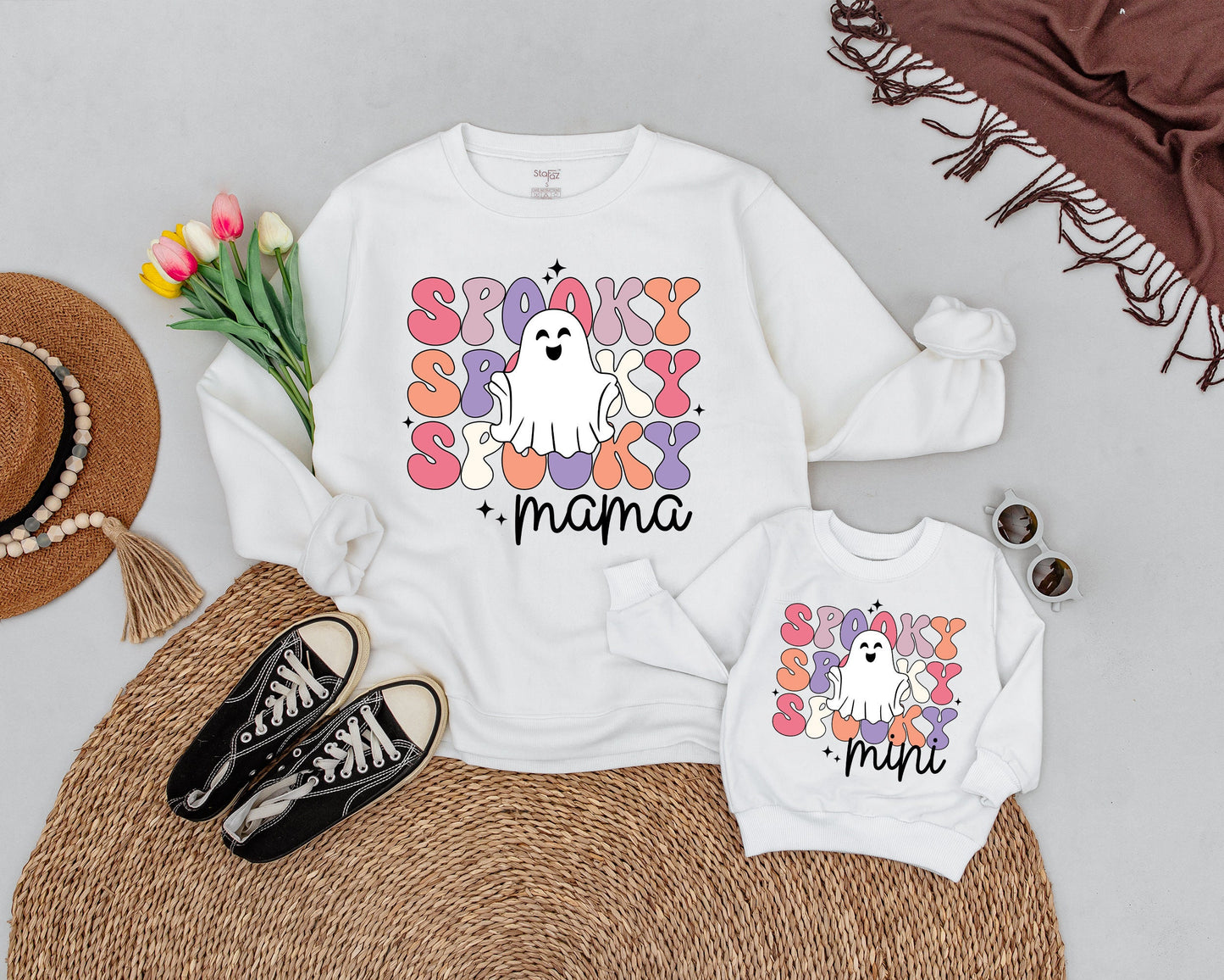 Cozy Halloween Family Sweaters: Mommy & Me Ghost Outfits Set