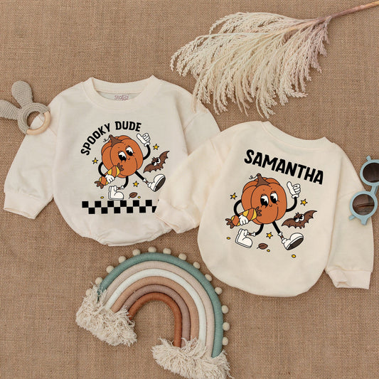 Vintage Spooky Pumpkin Romper: Halloween Bodysuit for Babies
