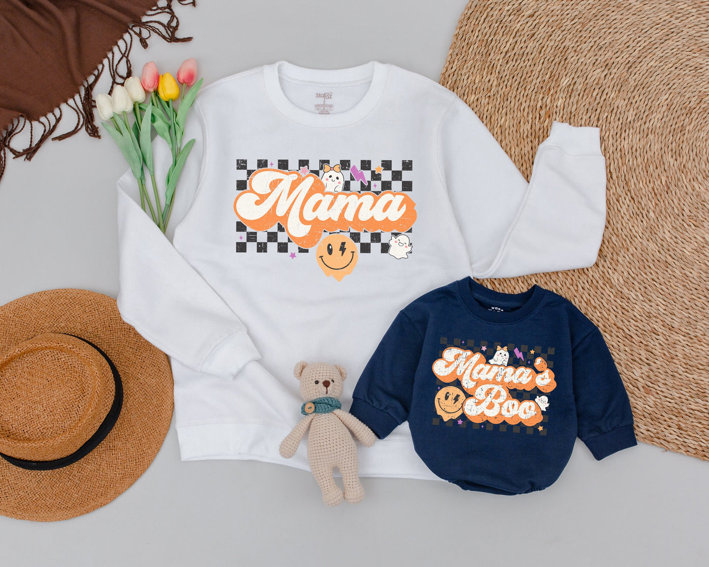 Matching Mom and Baby Halloween Sweaters – Vintage Ghost and Pumpkin