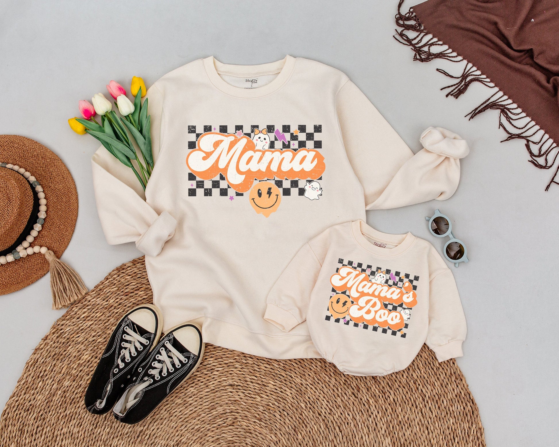 Matching Mom and Baby Halloween Sweaters – Vintage Ghost and Pumpkin