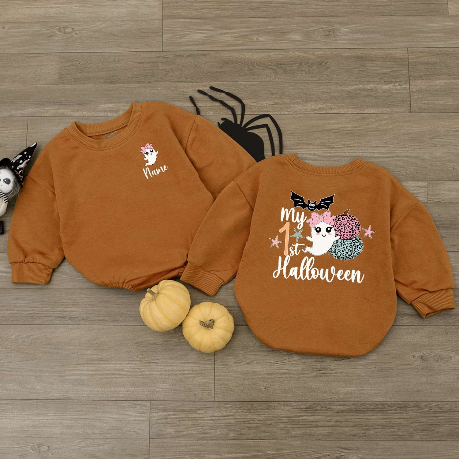 Personalized Baby Girl Halloween Outfit: Cute Ghost & Pumpkin Romper