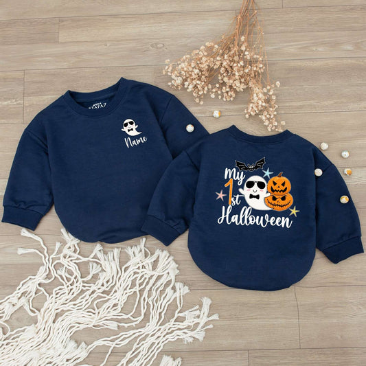 Personalized Halloween Baby Romper - Cute Ghost and Little Boo Outfit