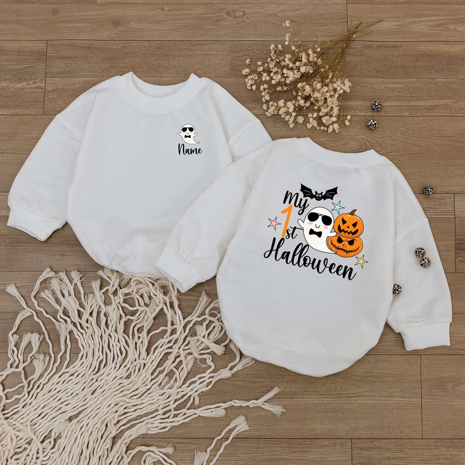 Personalized Halloween Baby Romper - Cute Ghost and Little Boo Outfit