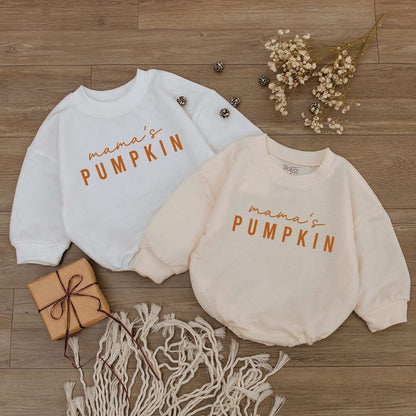 Mama's Pumpkin Bubble Romper Custom Baby Bodysuit Cute 1st Thanksgiving Outfit Personalized Mama Pumpkin Family Clothes Newborn Gift