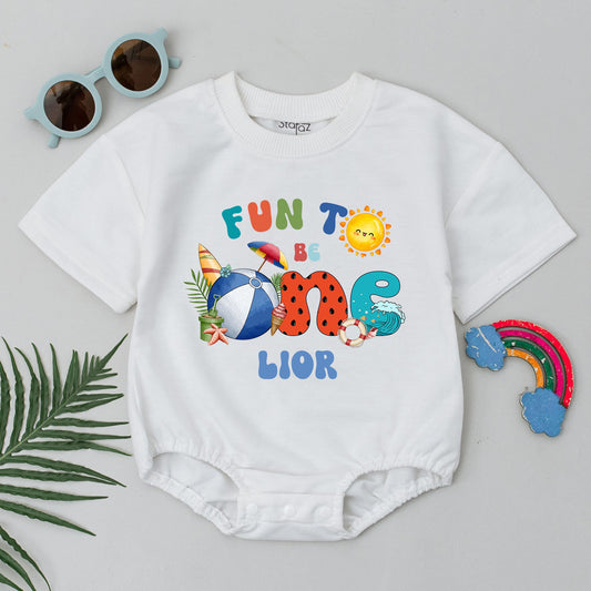 Fun to Be One Personalized Birthday Romper, Beach Theme First Birthday Outfit, Custom Name Baby Bodysuit, Cake Smash Outfit, Summer Pool Party Outfit 138