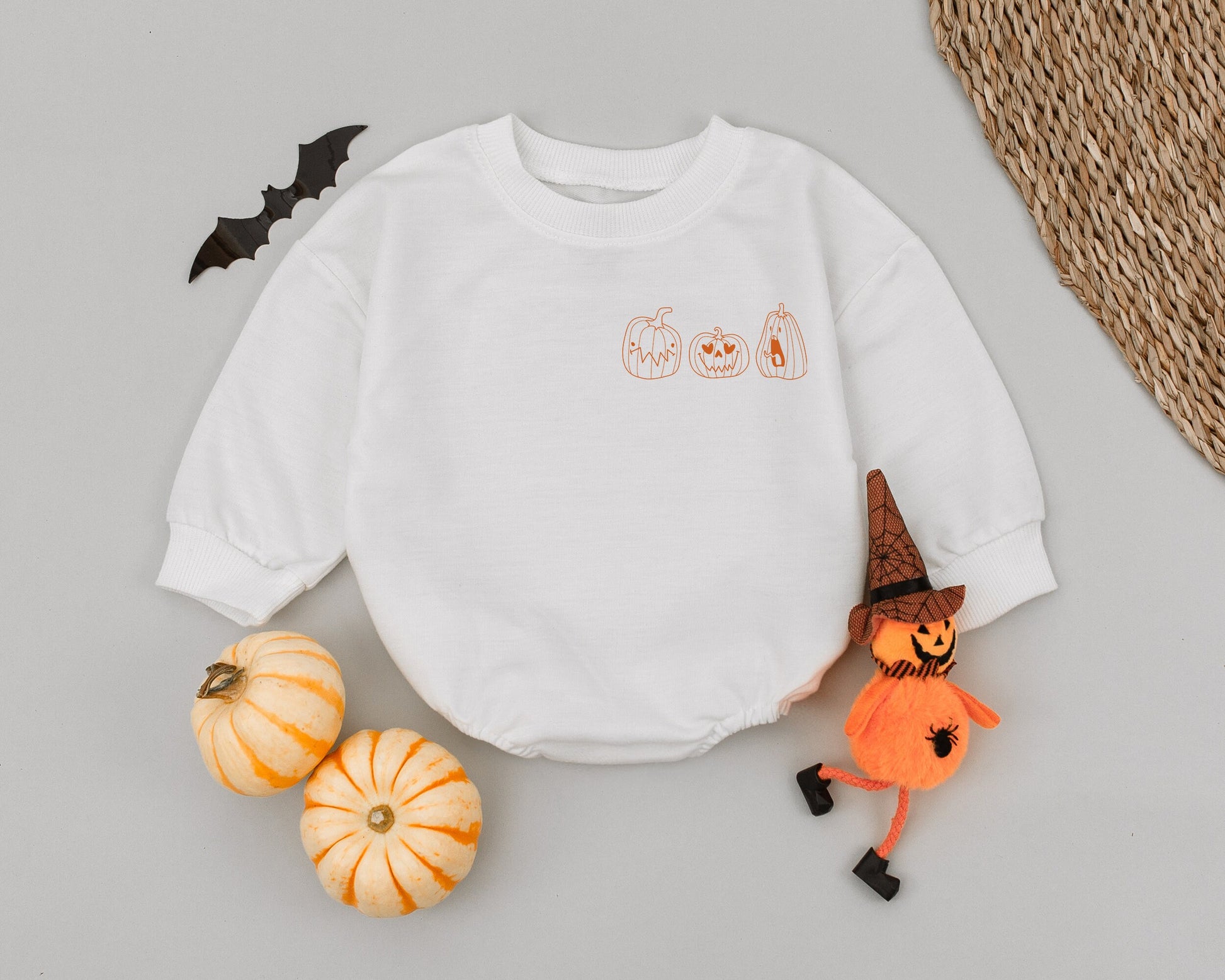 Spooky Pumpkin Baby Romper Retro Halloween Toddler First Halloween Outfit Cute Pumpkin Print Natural Vintage Baby Clothes