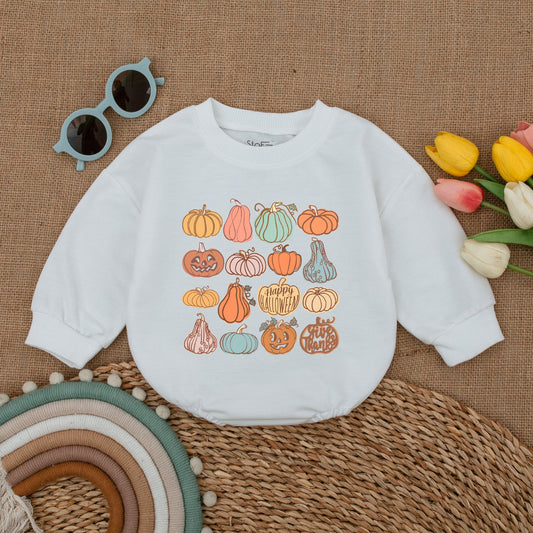 Retro Pumpkin Baby Romper: Perfect Autumn & Thanksgiving Outfit