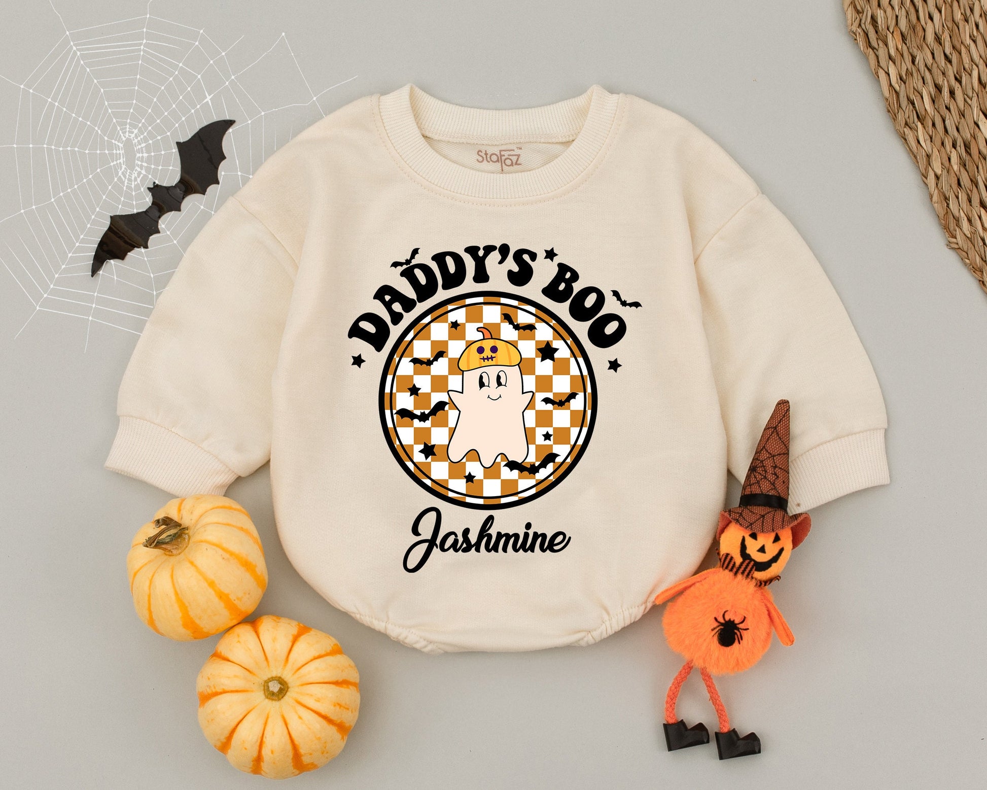Custom Halloween Baby Romper with Name - Vintage Ghost Bodysuit