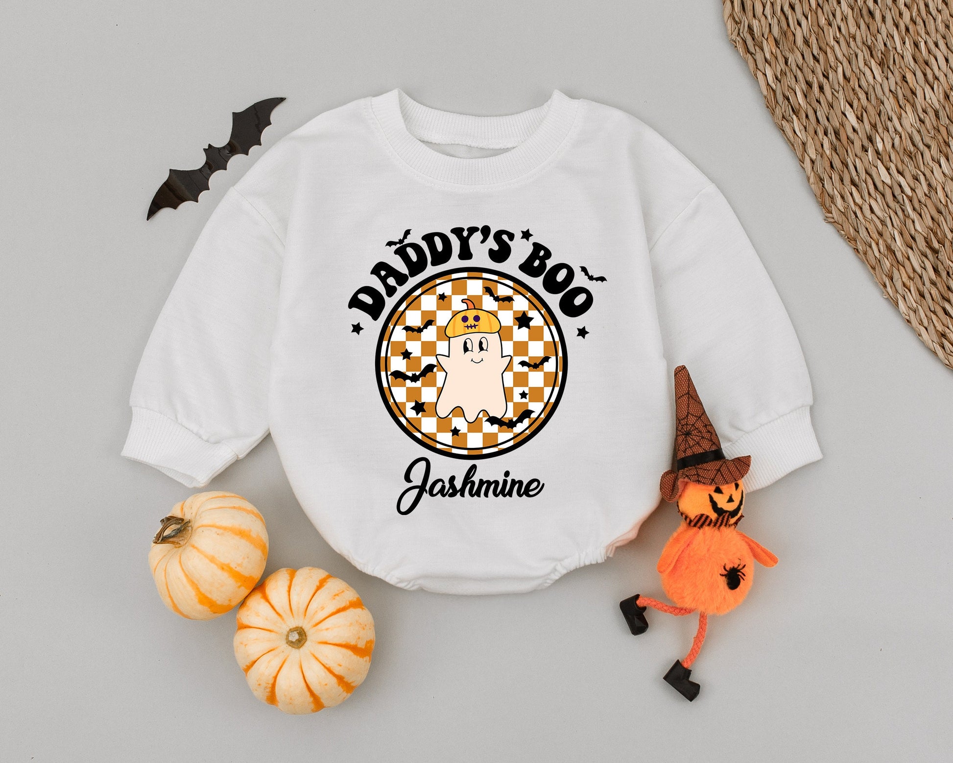 Custom Halloween Baby Romper with Name - Vintage Ghost Bodysuit