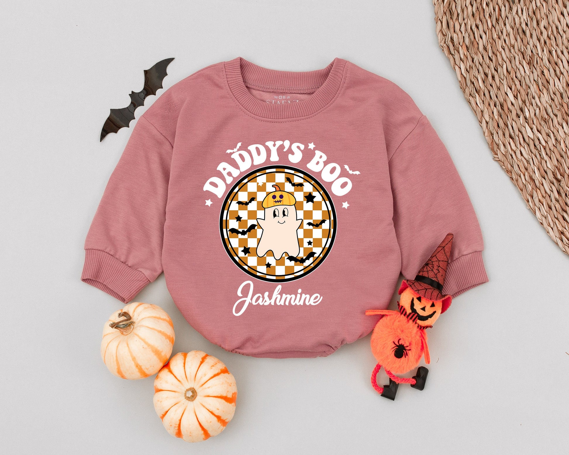 Custom Halloween Baby Romper with Name - Vintage Ghost Bodysuit