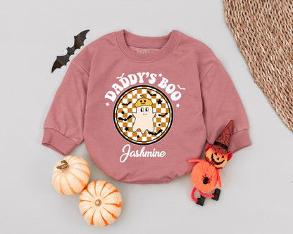 Custom Halloween Baby Romper with Name - Vintage Ghost Bodysuit