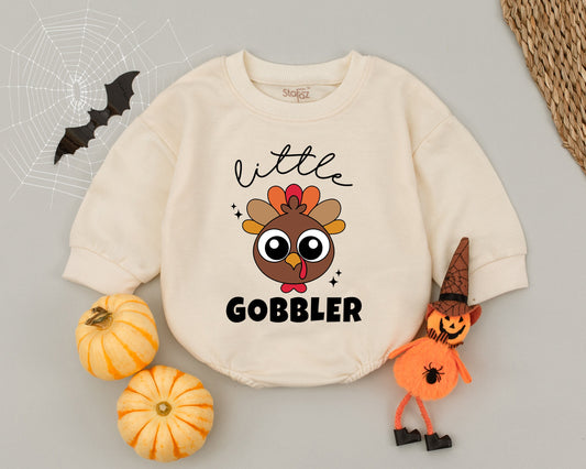 Retro Turkey Romper: First Thanksgiving Baby Outfit, Fall Gift