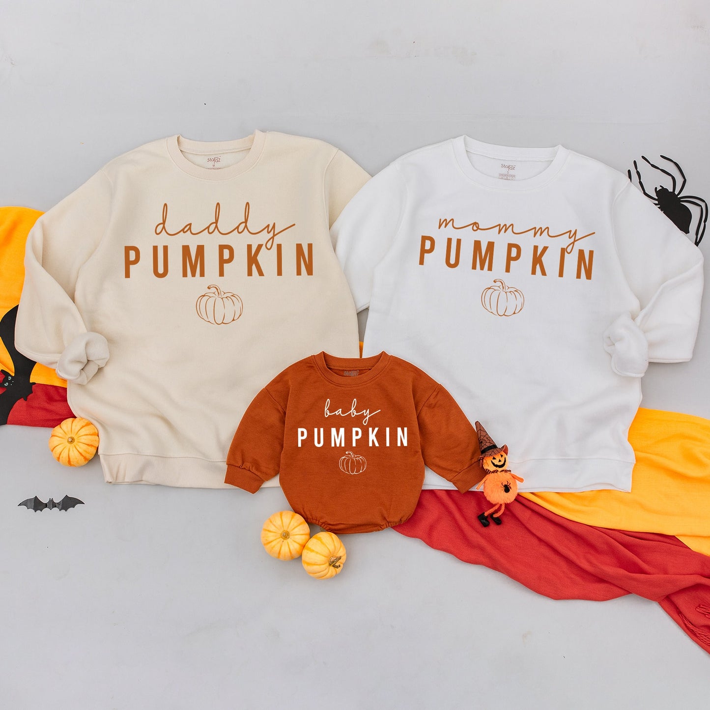 Matching Family Pumpkin Sweatshirts Mommy Daddy & Baby Retro Fall Outfits Personalized Pumpkin Season Gifts Cotton