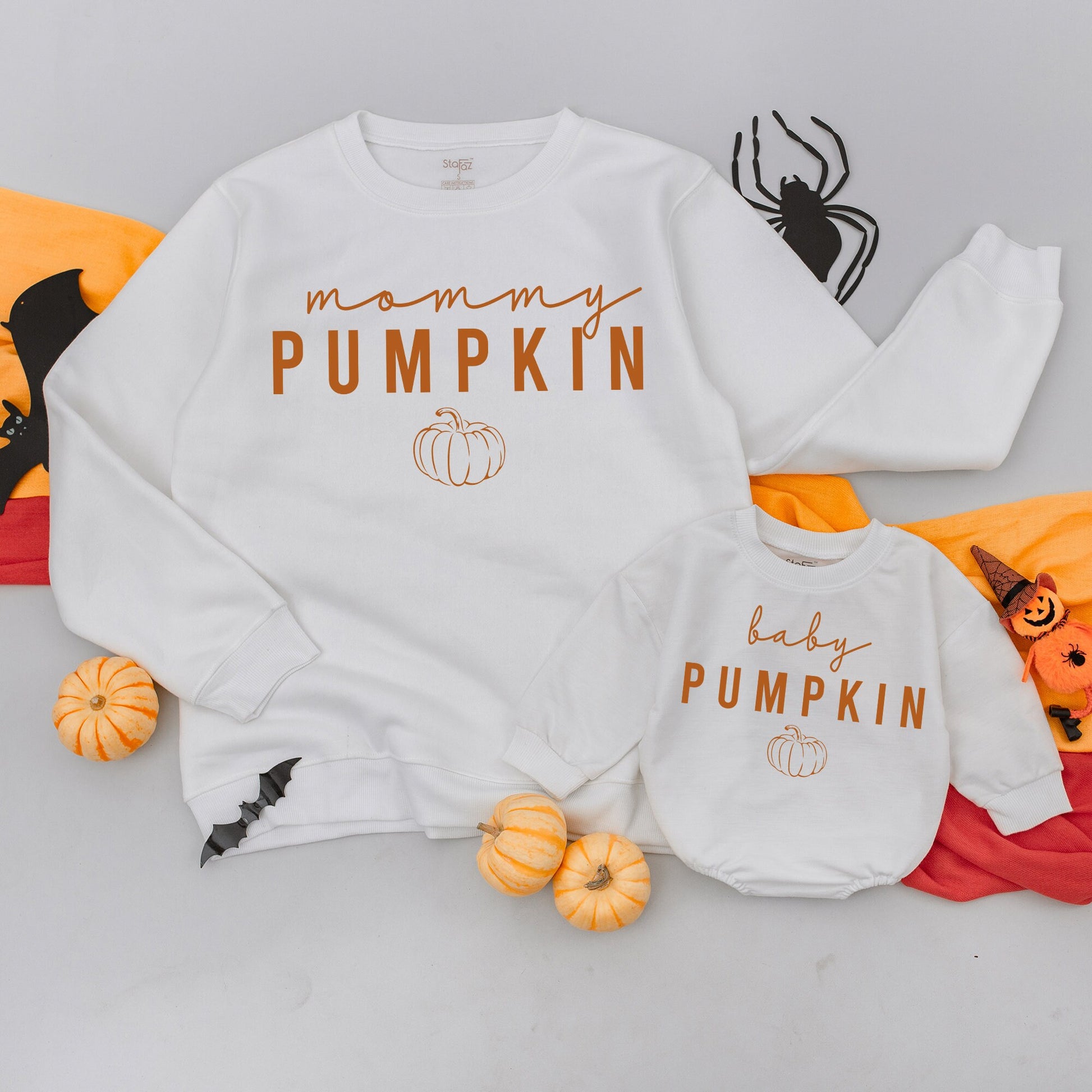 Matching Fall Pumpkin Sweatshirts, Family Retro Outfits, Mommy & Me