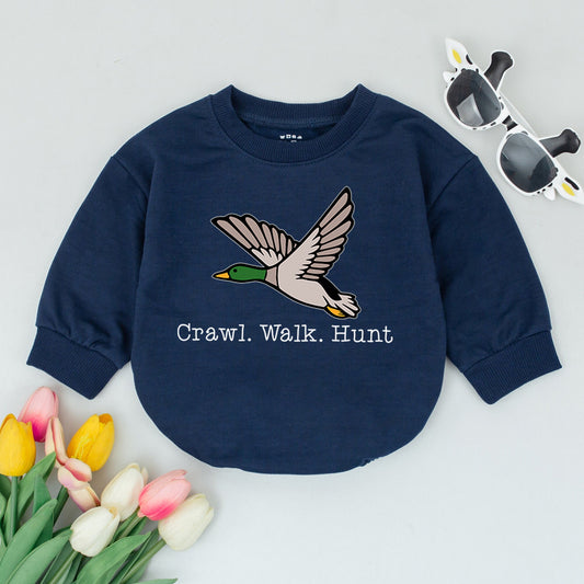Crawl Walk Hunt Mallard Duck Baby Romper - Little Hunter Bodysuit Newborn Clothes, Duck Hunting Gift, Playful Baby Shower Outfit 134 chars
