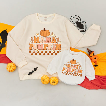 Mama & Mini Retro Pumpkin Sweatshirts: Matching Family Halloween Style