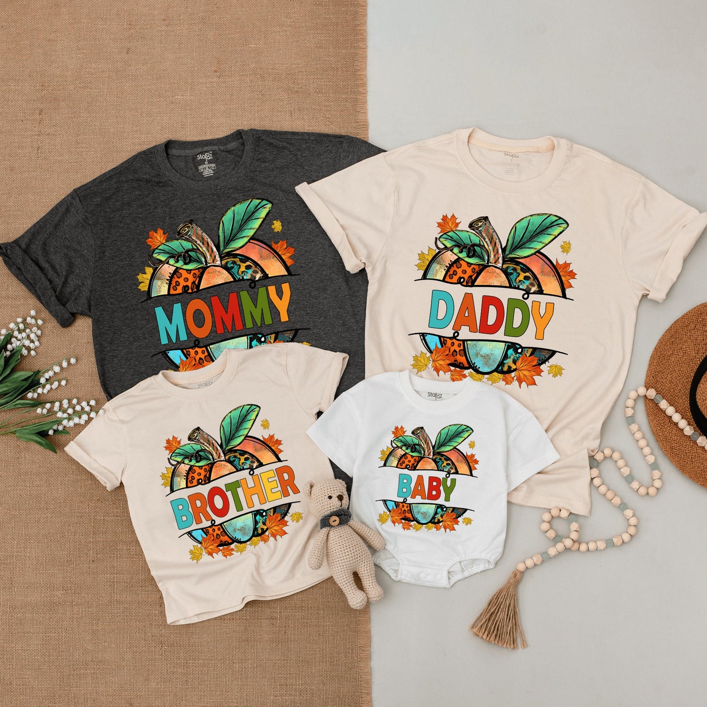 Pumpkin Patch Family Outfits, Retro Thanksgiving Shirts, Mama & Mini