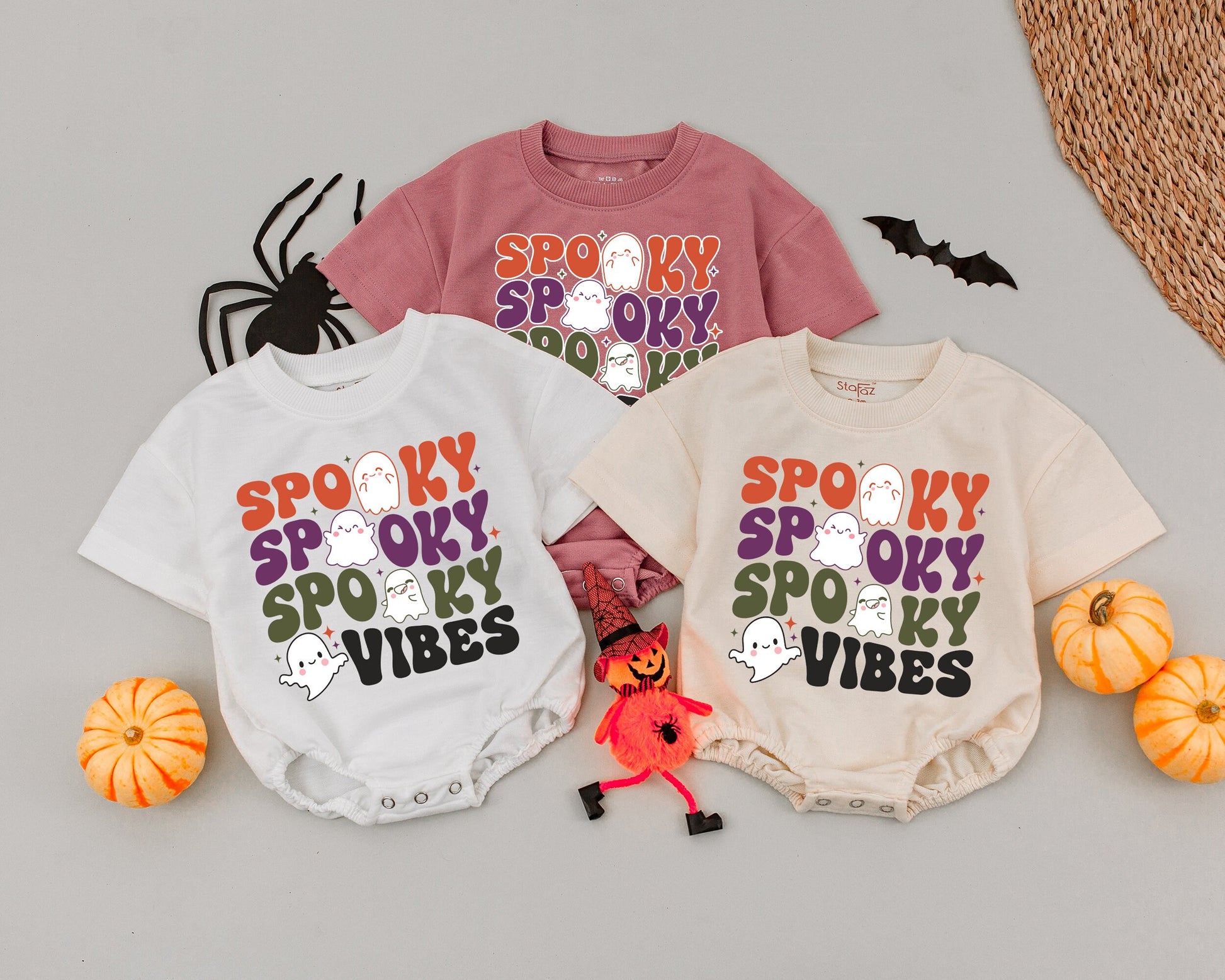 Retro Halloween Romper: Spooky Vibes Outfit for Baby Boys & Girls