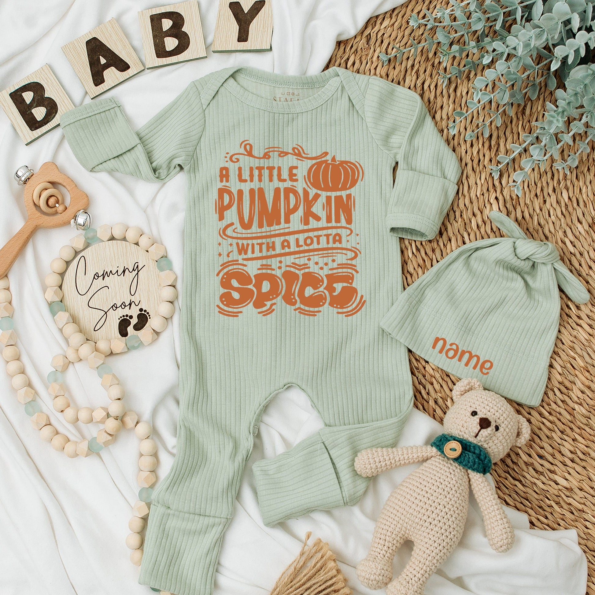 Cute Little Pumpkin Baby Bodysuit and Hat Set Newborn Baby Shower Gift Coming Home Outfit Long Sleeve Baby Announcement