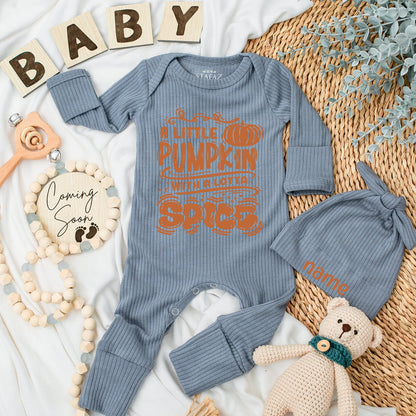 Cute Little Pumpkin Baby Bodysuit and Hat Set Newborn Baby Shower Gift Coming Home Outfit Long Sleeve Baby Announcement
