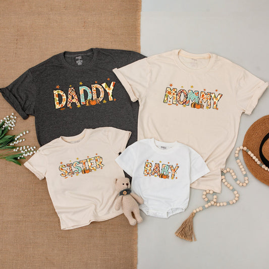 Little Pumpkin Family Matching Shirts Mama Mini Autumn Pumpkins Retro Fall Outfits Baby Bodysuit Toddler
