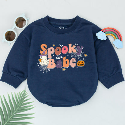 Spooky Babe Romper Retro Ghost & Pumpkin Design First Halloween Outfit Baby Girl Newborn Clothes Fun Fall Vibes