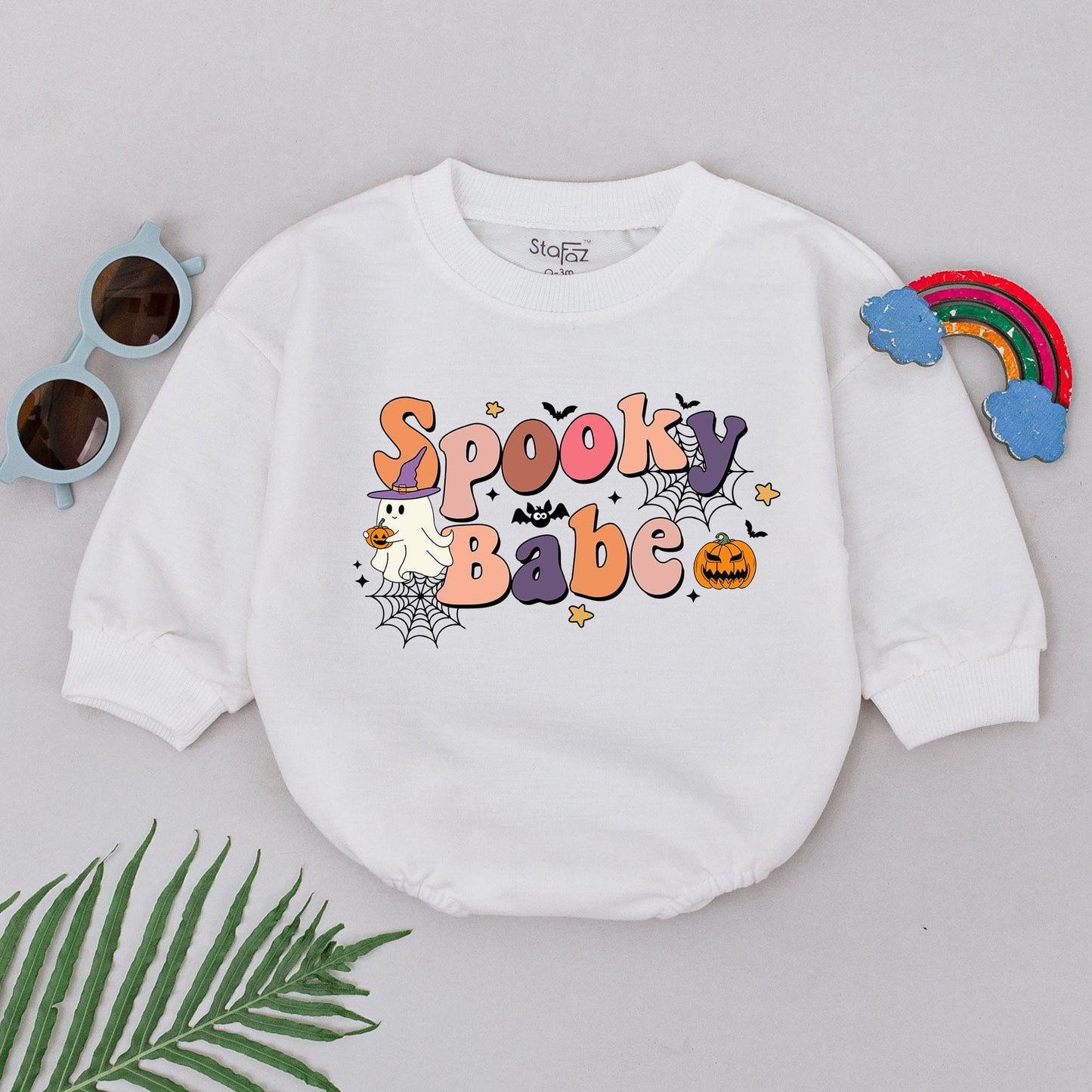 Spooky Babe Romper Retro Ghost & Pumpkin Design First Halloween Outfit Baby Girl Newborn Clothes Fun Fall Vibes