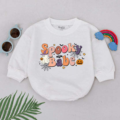 Spooky Babe Romper Retro Ghost & Pumpkin Design First Halloween Outfit Baby Girl Newborn Clothes Fun Fall Vibes