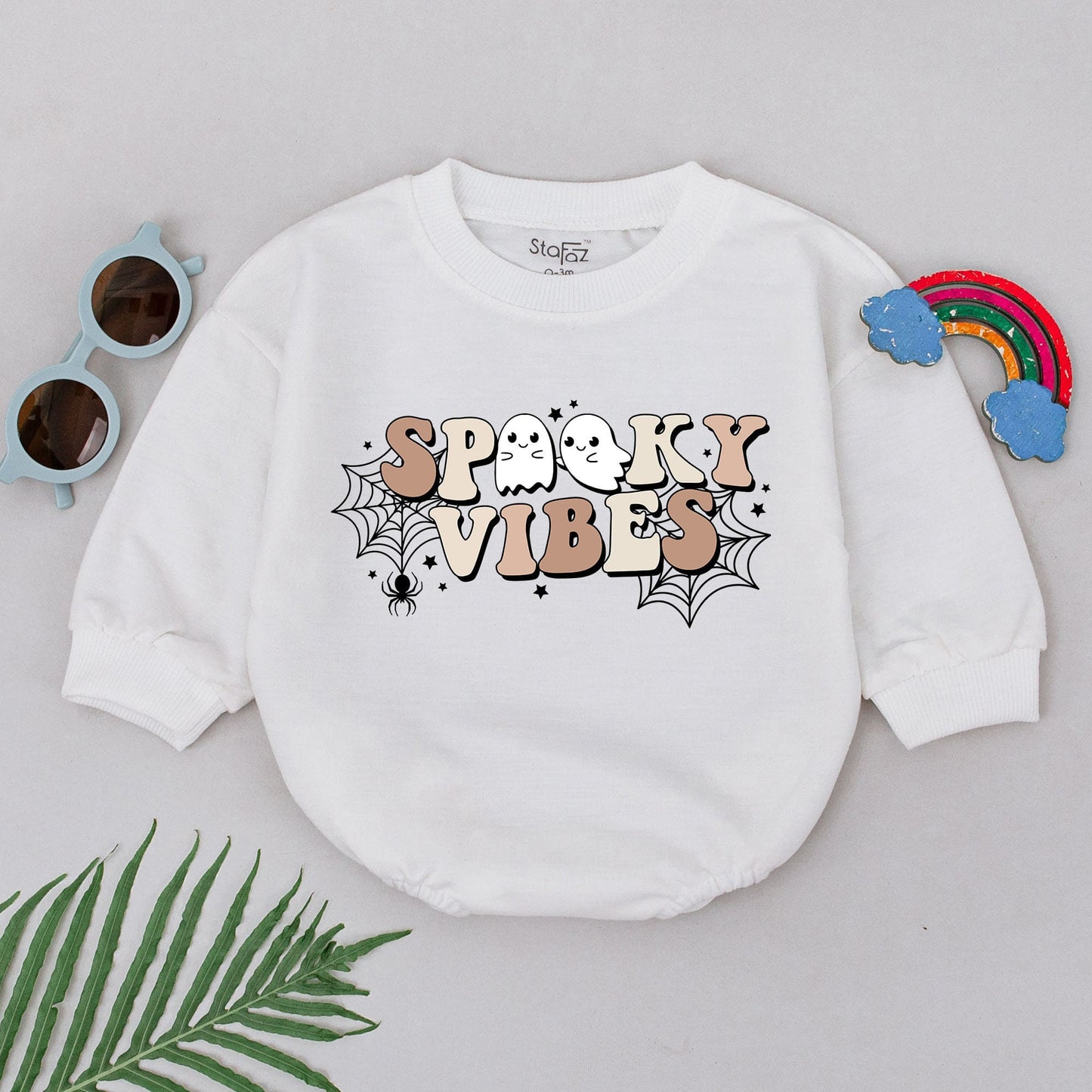 Groovy Spooky Vibes Baby Romper, Retro Halloween Outfit, Ghost Spiderweb Design, First Halloween Costume, Cute Spooky Season, Baby Shower Gift for Girls (140)