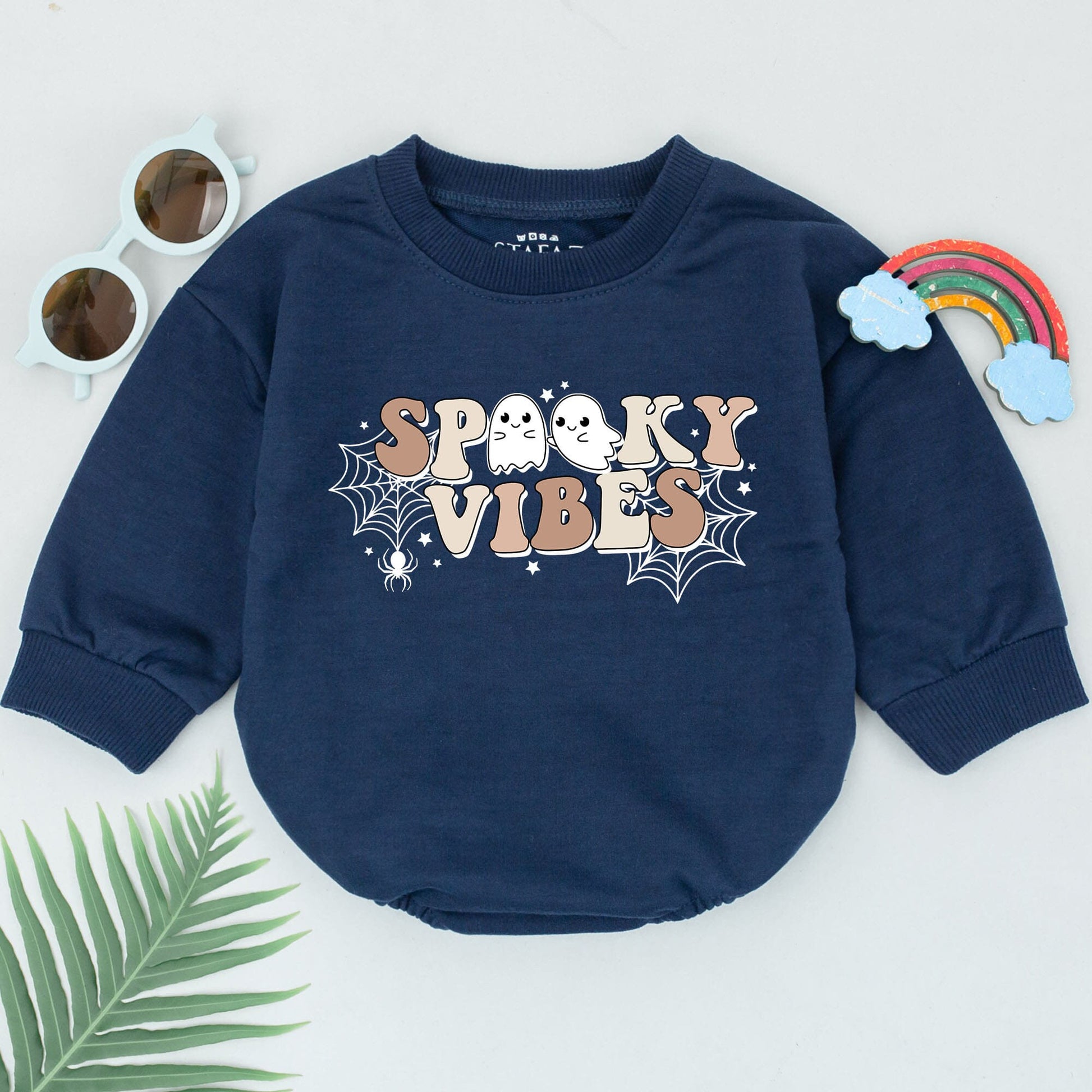 Groovy Spooky Vibes Baby Romper, Retro Halloween Outfit, Ghost Spiderweb Design, First Halloween Costume, Cute Spooky Season, Baby Shower Gift for Girls (140)