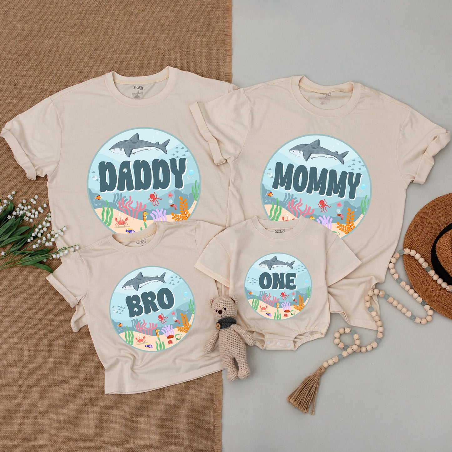 Ocean-Themed Family Shirts & 1st Birthday Romper, Custom Name