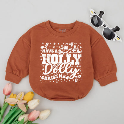 Dolly Parton Inspired Western Bubble Romper Have a Holly Dolly Christmas Funny Baby Outfit 1st Christmas Merry Vibes Gift