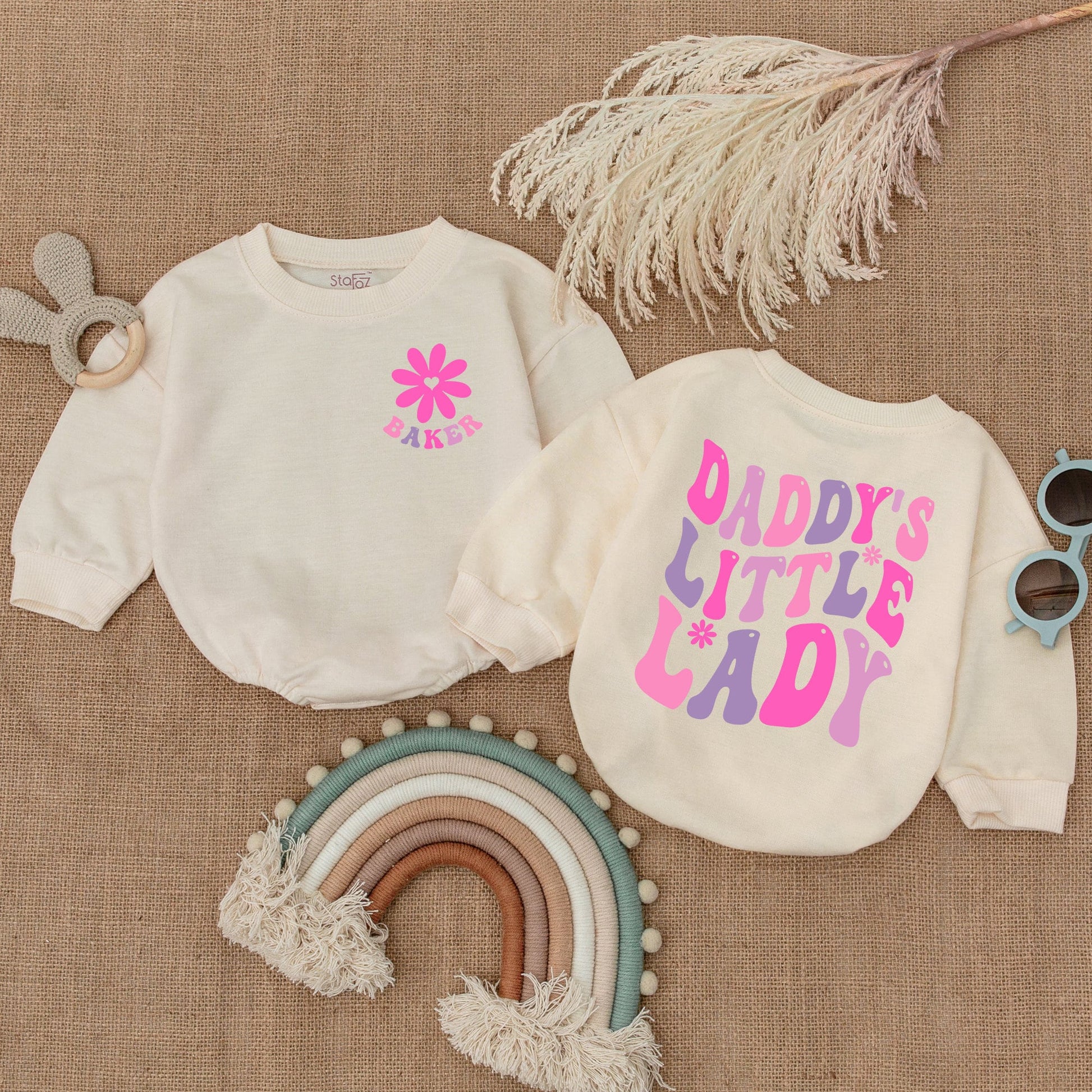 Custom Daddy's Little Lady Long-Sleeve Romper, Adorable Dad and Me Fathers Day Infant Outfit, Oversized Soft Cotton Baby Girl Clothes Gift Idea