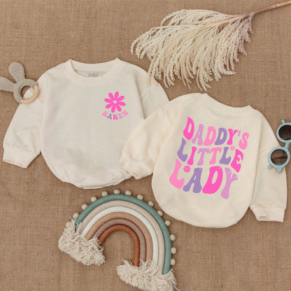 Custom Daddy's Little Lady Long-Sleeve Romper, Adorable Dad and Me Fathers Day Infant Outfit, Oversized Soft Cotton Baby Girl Clothes Gift Idea