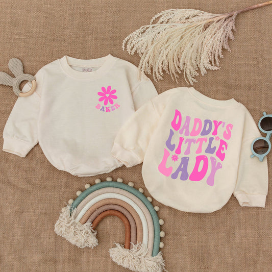 Custom Daddy's Little Lady Long-Sleeve Romper, Adorable Dad and Me Fathers Day Infant Outfit, Oversized Soft Cotton Baby Girl Clothes Gift Idea