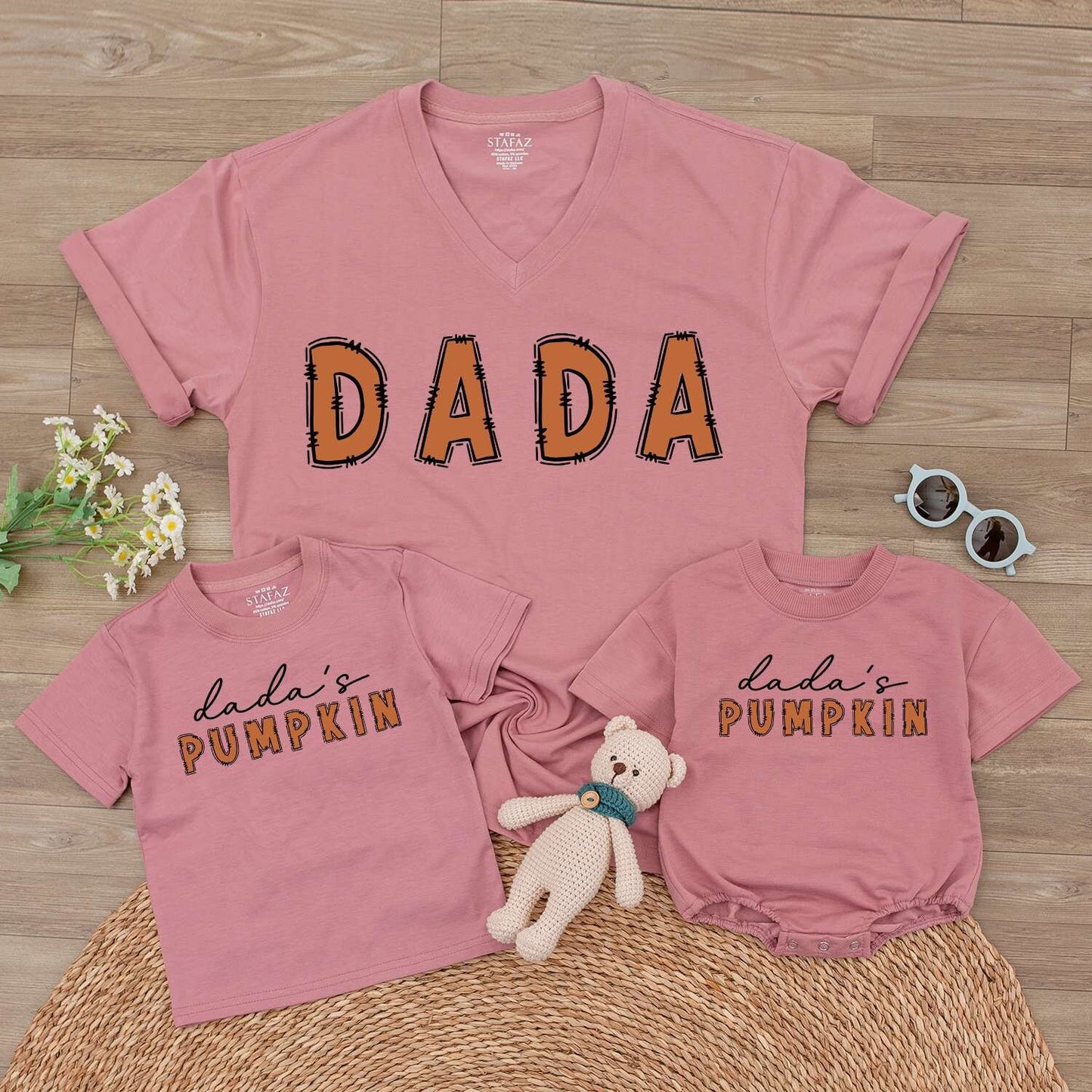 Pumpkin-Themed Family Outfits: Baby, Toddler, and Daddy Apparel