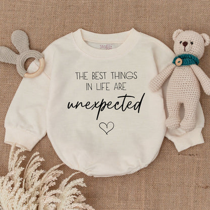 The Best Things In Life Are Unexpected Baby Romper Pregnancy Announcement Reveal Gift Modern Newborn Bodysuit Gender Neutral Soft Cotton Baby Clothes