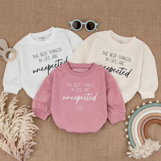 The Best Things In Life Are Unexpected Baby Romper Pregnancy Announcement Reveal Gift Modern Newborn Bodysuit Gender Neutral Soft Cotton Baby Clothes