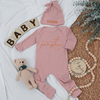 Our Little Pumpkin Baby Bodysuit and Hat Set Personalized Newborn Gift Coming Home Outfit Long Sleeve Baby Announcement Fall
