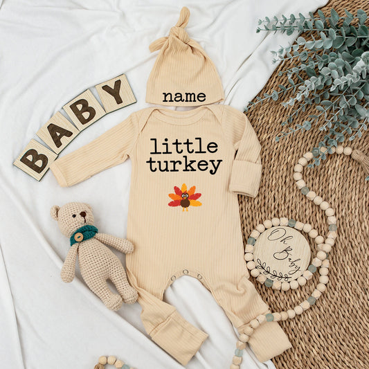 Thanksgiving Infant Outfit Set: Personalized Bodysuit & Hat for Babies