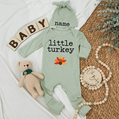 Thanksgiving Infant Outfit Set: Personalized Bodysuit & Hat for Babies