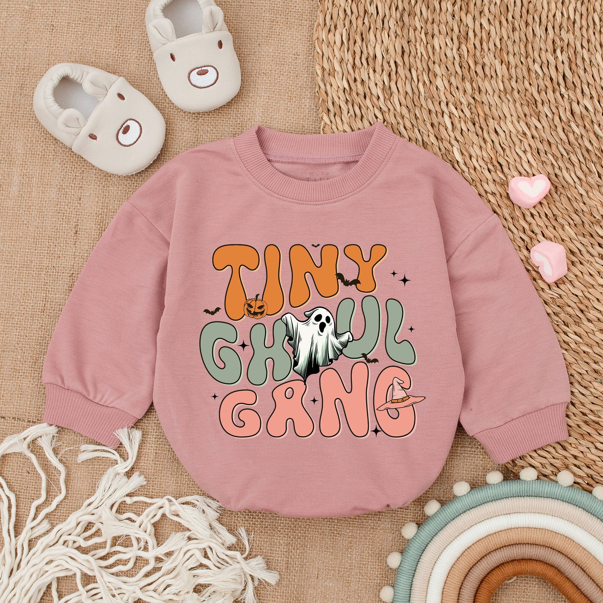 Tiny Ghoul Gang Baby Romper My First Halloween Costume Bubble Infant Clothes Adorable Spooky Season Outfit Cotton Soft Comfortable
