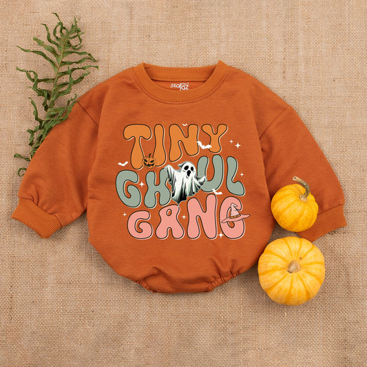 Tiny Ghoul Gang Baby Romper My First Halloween Costume Bubble Infant Clothes Adorable Spooky Season Outfit Cotton Soft Comfortable