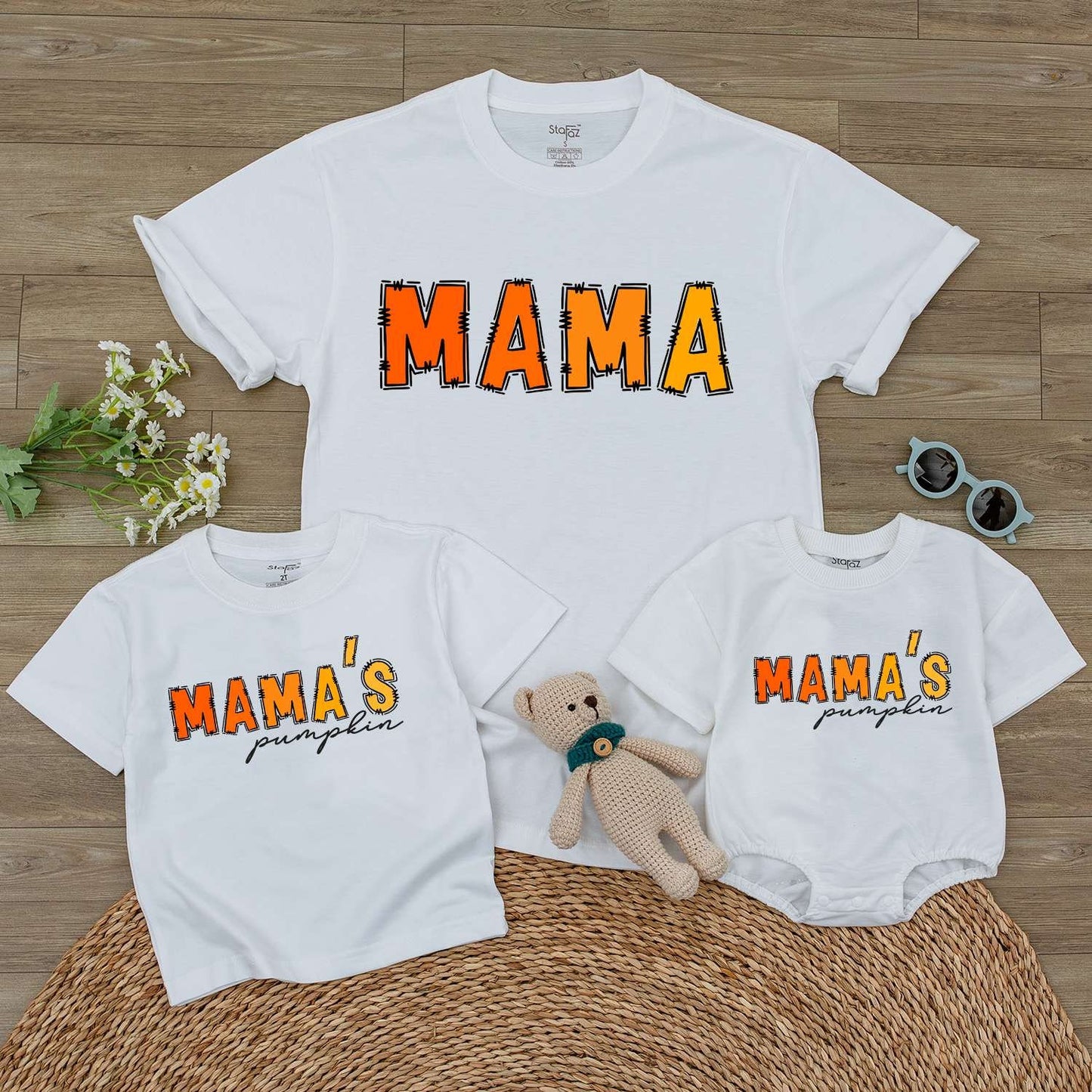 Pumpkin Season Family Outfit: Baby Romper & Matching Shirts