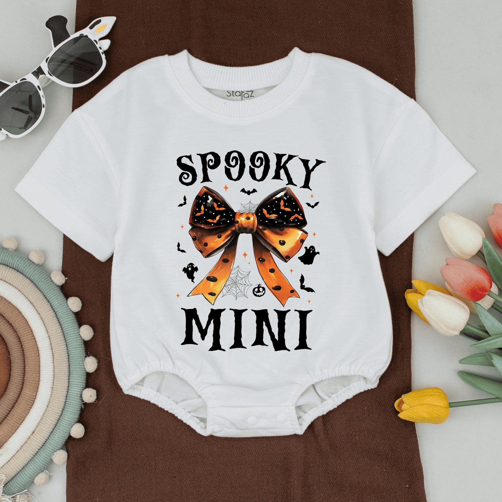 Retro Halloween Mommy & Me Outfits, Baby Bodysuit & Bow Tie Set