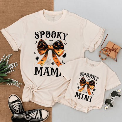 Retro Halloween Mommy & Me Outfits, Baby Bodysuit & Bow Tie Set