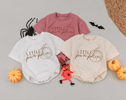 Little Pumpkin Romper Outfit, Retro Fall Baby Clothes, First Halloween, Cute Autumn Romper for Boys or Girls, Lil' Pumpkin Season Baby Romper (139 chars)