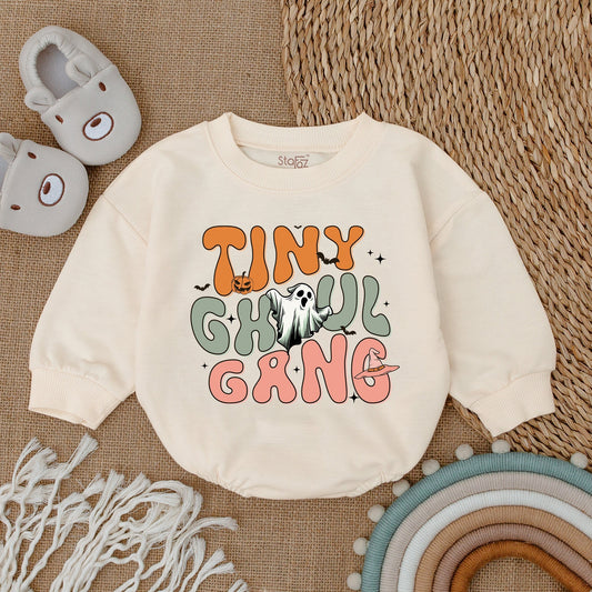Tiny Ghoul Gang Baby Romper My First Halloween Costume Bubble Infant Clothes Adorable Spooky Season Outfit Cotton Soft Comfortable